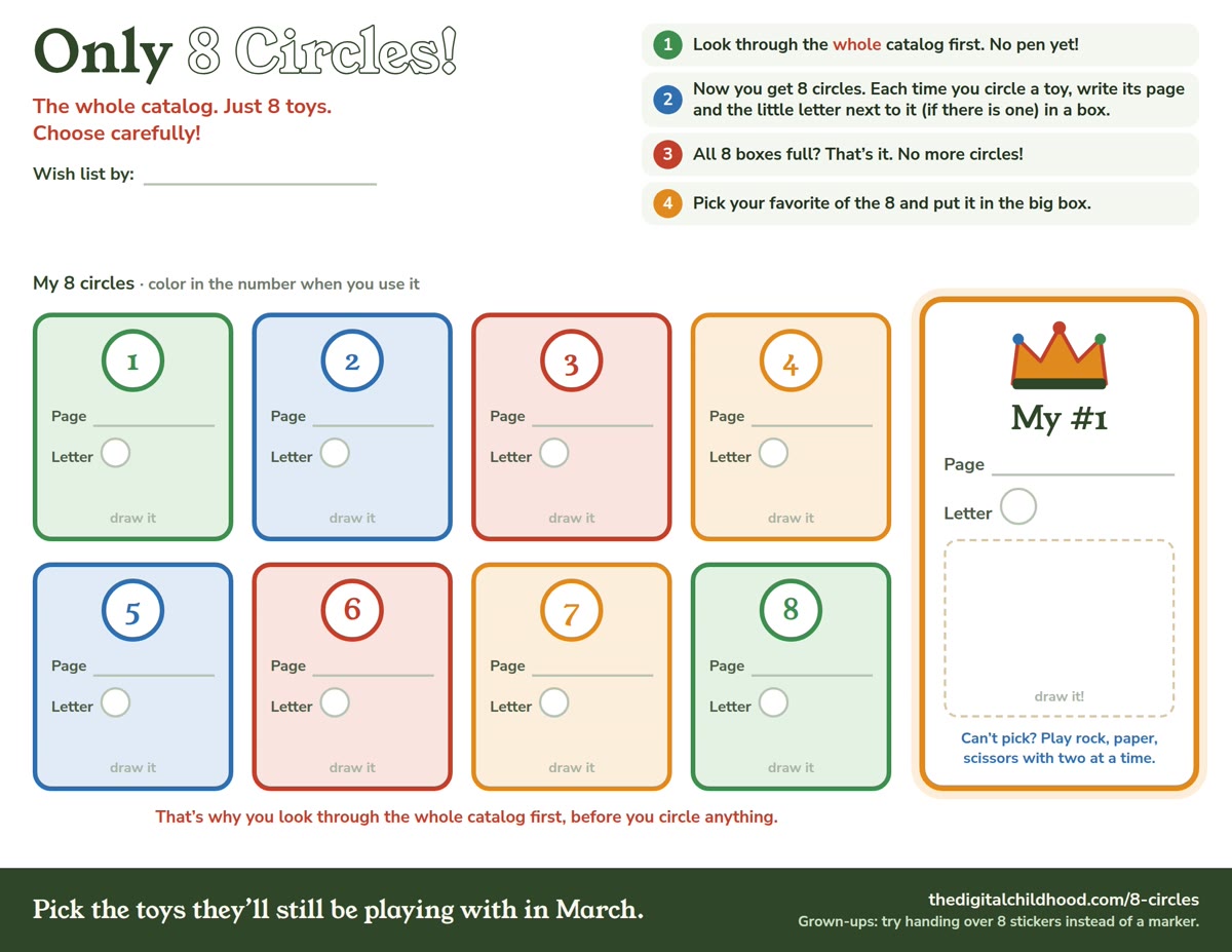 Only 8 Circles, a printable for the toy catalog